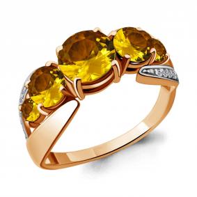 Кольцо из золочёного серебра AQUAMARINE А6592606А-п с фианитом и цитрином А6592606А-п фото
