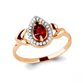 Кольцо из золочёного серебра AQUAMARINE А6592903А-п с фианитом и гранатом А6592903А-п фото