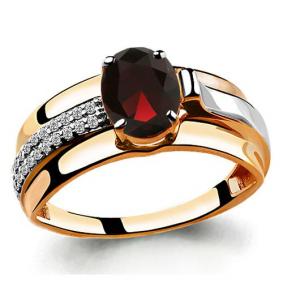 Кольцо из золочёного серебра AQUAMARINE А6593303А-пк с фианитом и гранатом А6593303А-пк фото