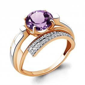 Кольцо из золочёного серебра AQUAMARINE А6593604А-пк с фианитом и аметистом А6593604А-пк фото