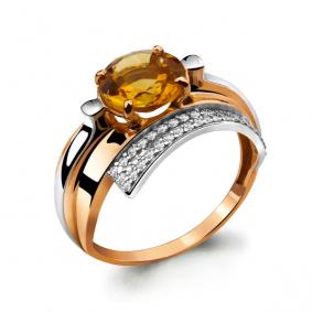 Кольцо из золочёного серебра AQUAMARINE А6593606А-пк с фианитом и цитрином А6593606А-пк фото