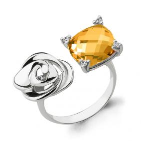Серебряное кольцо AQUAMARINE А6593806 с фианитом и цитрином А6593806 фото