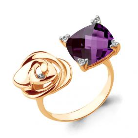Кольцо из золочёного серебра AQUAMARINE А6593884-п с фианитом и аметистом А6593884-п фото