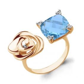 Кольцо из золочёного серебра AQUAMARINE А6593888-п с фианитом и турмалином А6593888-п фото
