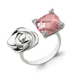 Серебряное кольцо AQUAMARINE А6593890 с фианитом и морганитом А6593890 фото