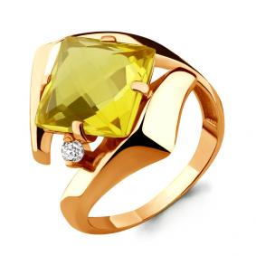 Кольцо из золочёного серебра AQUAMARINE А6594311-п с фианитом и кварцем А6594311-п фото