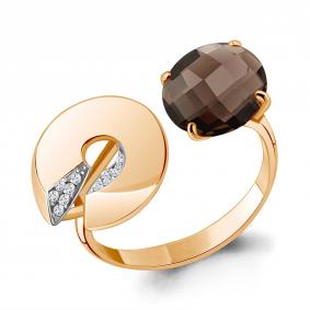 Кольцо из золочёного серебра AQUAMARINE А6594601А-п с фианитом и раухтопазом А6594601А-п фото