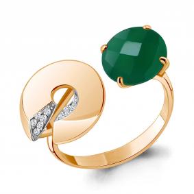 Кольцо из золочёного серебра AQUAMARINE А6594609А-п с фианитом и агатом А6594609А-п фото