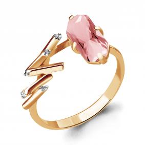 Кольцо из золочёного серебра AQUAMARINE А6594790-п с фианитом и морганитом А6594790-п фото