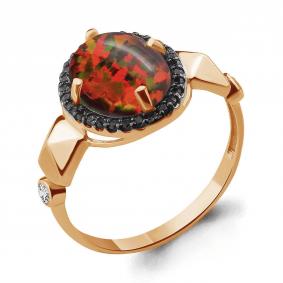 Кольцо из золочёного серебра AQUAMARINE А6598487Ч-п с фианитом, опалом и ювелирным кристаллом А6598487Ч-п фото