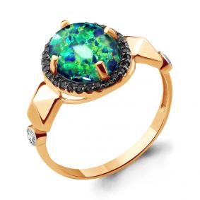 Кольцо из золочёного серебра AQUAMARINE А6598496Ч-п с фианитом, опалом и ювелирным кристаллом А6598496Ч-п фото