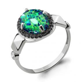 Серебряное кольцо AQUAMARINE А6598496Ч с фианитом, опалом и ювелирным кристаллом А6598496Ч фото