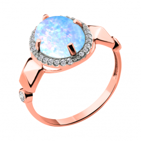 Кольцо из золочёного серебра AQUAMARINE А6598497А-п с фианитом и опалом А6598497А-п фото