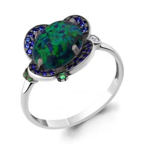 Серебряное кольцо AQUAMARINE А6598596БГ с фианитом, опалом, гидротермальным сапфиром и гидротермальным изумрудом А6598596БГ фото