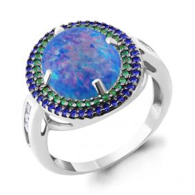 Серебряное кольцо AQUAMARINE А6598697БГ с фианитом, опалом, гидротермальным сапфиром и гидротермальным изумрудом А6598697БГ фото