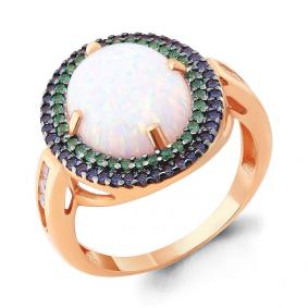 Кольцо из золочёного серебра AQUAMARINE А6598698ГБ-п с фианитом, опалом, гидротермальным сапфиром и гидротермальным изумрудом А6598698ГБ-п фото