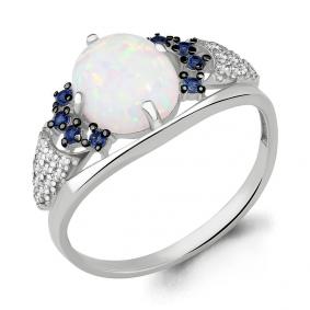 Серебряное кольцо AQUAMARINE А6598798Б с фианитом, опалом, гидротермальным сапфиром и миксом камней А6598798Б фото