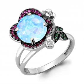 Серебряное кольцо AQUAMARINE А6598897ВГ с фианитом, опалом, гидротермальным изумрудом и ювелирным кристаллом А6598897ВГ фото
