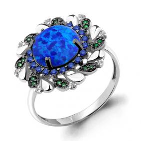 Серебряное кольцо AQUAMARINE А6598995БГ с фианитом, сапфиром, опалом, гидротермальным сапфиром и гидротермальным изумрудом А6598995БГ фото
