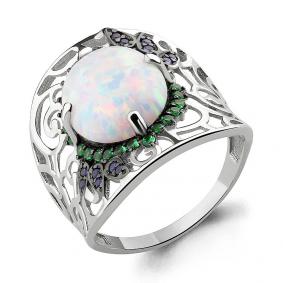 Серебряное кольцо AQUAMARINE А6599098ГБ с опалом, гидротермальным сапфиром и гидротермальным изумрудом А6599098ГБ фото