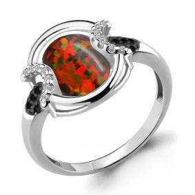 Серебряное кольцо AQUAMARINE А6599187Ч с фианитом, опалом и ювелирным кристаллом А6599187Ч фото