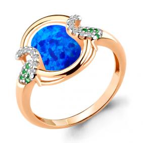 Кольцо из золочёного серебра AQUAMARINE А6599195Г-п с фианитом, опалом, гидротермальным изумрудом и миксом камней А6599195Г-п фото
