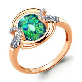 Кольцо из золочёного серебра AQUAMARINE А6599196Б-п с фианитом, опалом и гидротермальным сапфиром А6599196Б-п фото