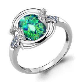 Серебряное кольцо AQUAMARINE А6599196Б с фианитом, опалом и гидротермальным сапфиром А6599196Б фото