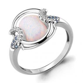 Серебряное кольцо AQUAMARINE А6599198Б с фианитом и опалом А6599198Б фото