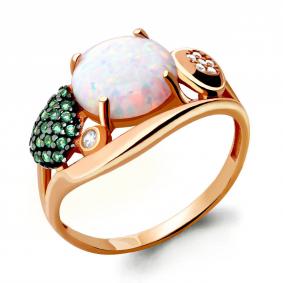 Кольцо из золочёного серебра AQUAMARINE А6599298Г-п с фианитом, опалом, гидротермальным изумрудом и миксом камней А6599298Г-п фото