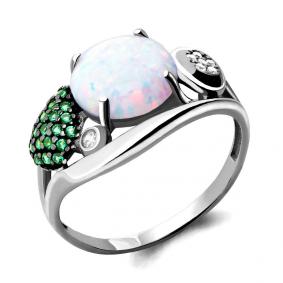 Серебряное кольцо AQUAMARINE А6599298Г с фианитом, опалом, гидротермальным изумрудом и миксом камней А6599298Г фото
