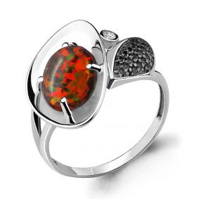 Серебряное кольцо AQUAMARINE А6599387Ч с фианитом, опалом и ювелирным кристаллом А6599387Ч фото