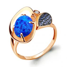 Кольцо из золочёного серебра AQUAMARINE А6599395Б-п с фианитом, опалом, гидротермальным сапфиром и миксом камней А6599395Б-п фото