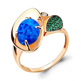 Кольцо из золочёного серебра AQUAMARINE А6599395Г-п с фианитом, опалом, гидротермальным изумрудом и миксом камней А6599395Г-п фото