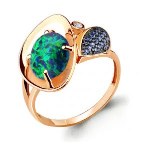 Кольцо из золочёного серебра AQUAMARINE А6599396Б-п с фианитом, опалом и гидротермальным сапфиром А6599396Б-п фото