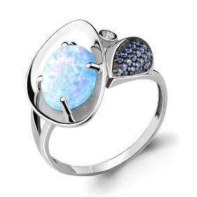 Серебряное кольцо AQUAMARINE А6599397Б с фианитом, опалом, гидротермальным сапфиром и миксом камней А6599397Б фото