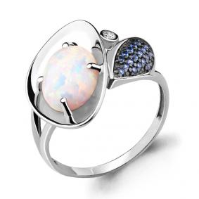 Серебряное кольцо AQUAMARINE А6599398Б с фианитом, опалом, гидротермальным сапфиром и миксом камней А6599398Б фото