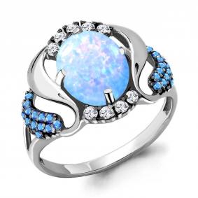 Серебряное кольцо AQUAMARINE А6599497Б с фианитом, опалом и гидротермальным сапфиром А6599497Б фото