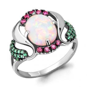Серебряное кольцо AQUAMARINE А6599498ВГ с опалом, гидротермальным изумрудом и ювелирным кристаллом А6599498ВГ фото
