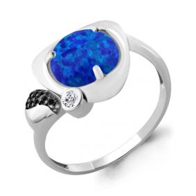 Серебряное кольцо AQUAMARINE А6599595Ч с фианитом, сапфиром, опалом и ювелирным кристаллом А6599595Ч фото