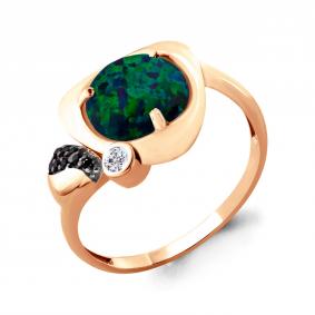 Кольцо из золочёного серебра AQUAMARINE А6599596Ч-п с фианитом, опалом и ювелирным кристаллом А6599596Ч-п фото