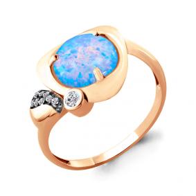 Кольцо из золочёного серебра AQUAMARINE А6599597А-п с фианитом и опалом А6599597А-п фото