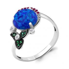 Серебряное кольцо AQUAMARINE А6599695ВГ с фианитом, опалом, гидротермальным изумрудом и рубиновым корундом А6599695ВГ фото