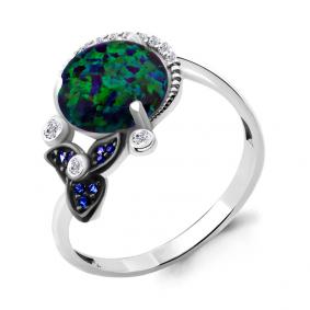 Серебряное кольцо AQUAMARINE А6599696Б с фианитом, опалом, гидротермальным сапфиром и миксом камней А6599696Б фото