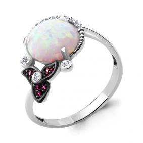 Серебряное кольцо AQUAMARINE А6599698В с фианитом, опалом, турмалином и ювелирным кристаллом А6599698В фото