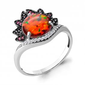 Серебряное кольцо AQUAMARINE А6599887ВЧ с фианитом, опалом и ювелирным кристаллом А6599887ВЧ фото