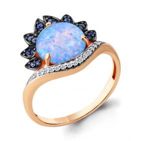 Кольцо из золочёного серебра AQUAMARINE А6599897Б-п с фианитом, опалом, гидротермальным сапфиром и миксом камней А6599897Б-п фото