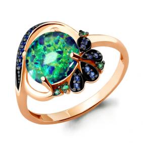 Кольцо из золочёного серебра AQUAMARINE А6599996БГ-п с опалом, гидротермальным сапфиром, гидротермальным изумрудом и миксом камней А6599996БГ-п фото