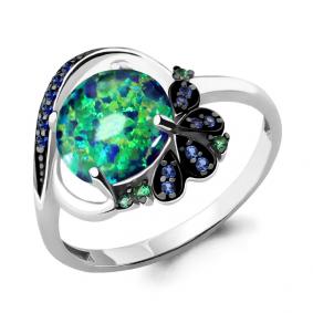 Серебряное кольцо AQUAMARINE А6599996БГ с опалом, гидротермальным сапфиром, гидротермальным изумрудом и миксом камней А6599996БГ фото