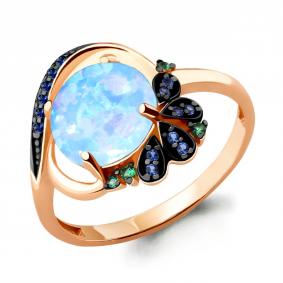 Кольцо из золочёного серебра AQUAMARINE А6599997БГ-п с опалом, гидротермальным сапфиром и гидротермальным изумрудом А6599997БГ-п фото